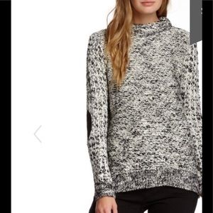 Ella Moss Boucle faux leather elbow patch sweater